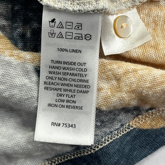 Rachel Zoe 100% Linen Top Sz XL Tan Grey Peach Abstract Swirl Print Boho Coastal - Picture 4 of 6